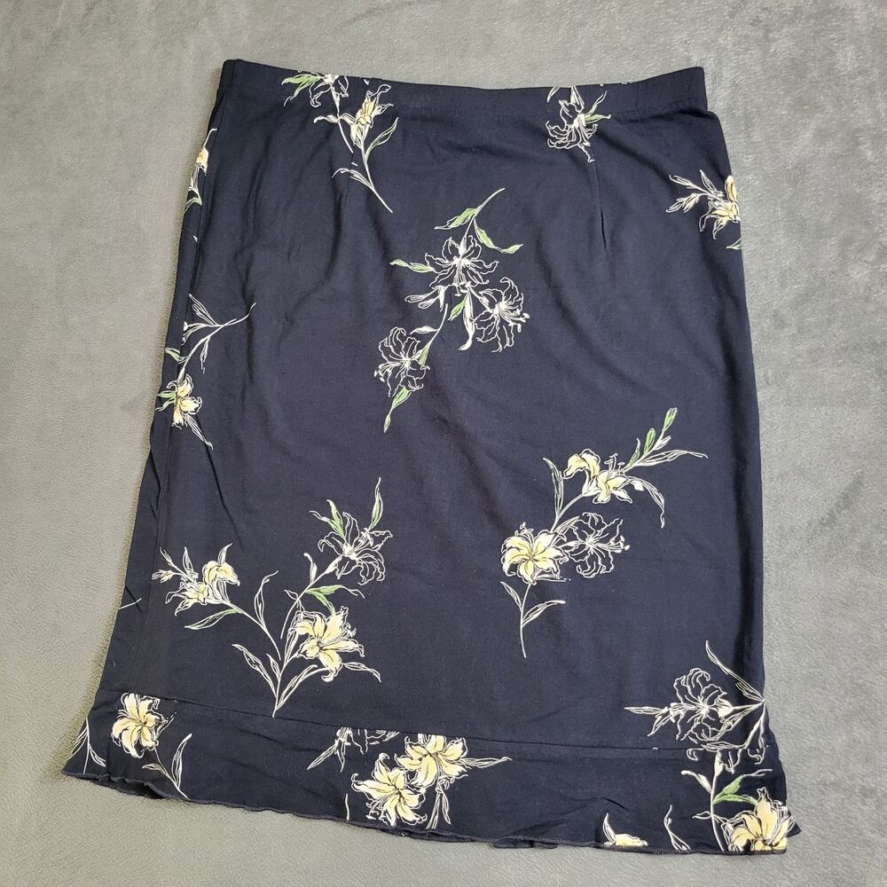 Emma James Skirt Womens Size Large Blue Floral Pull On Stretch Comfort Lined